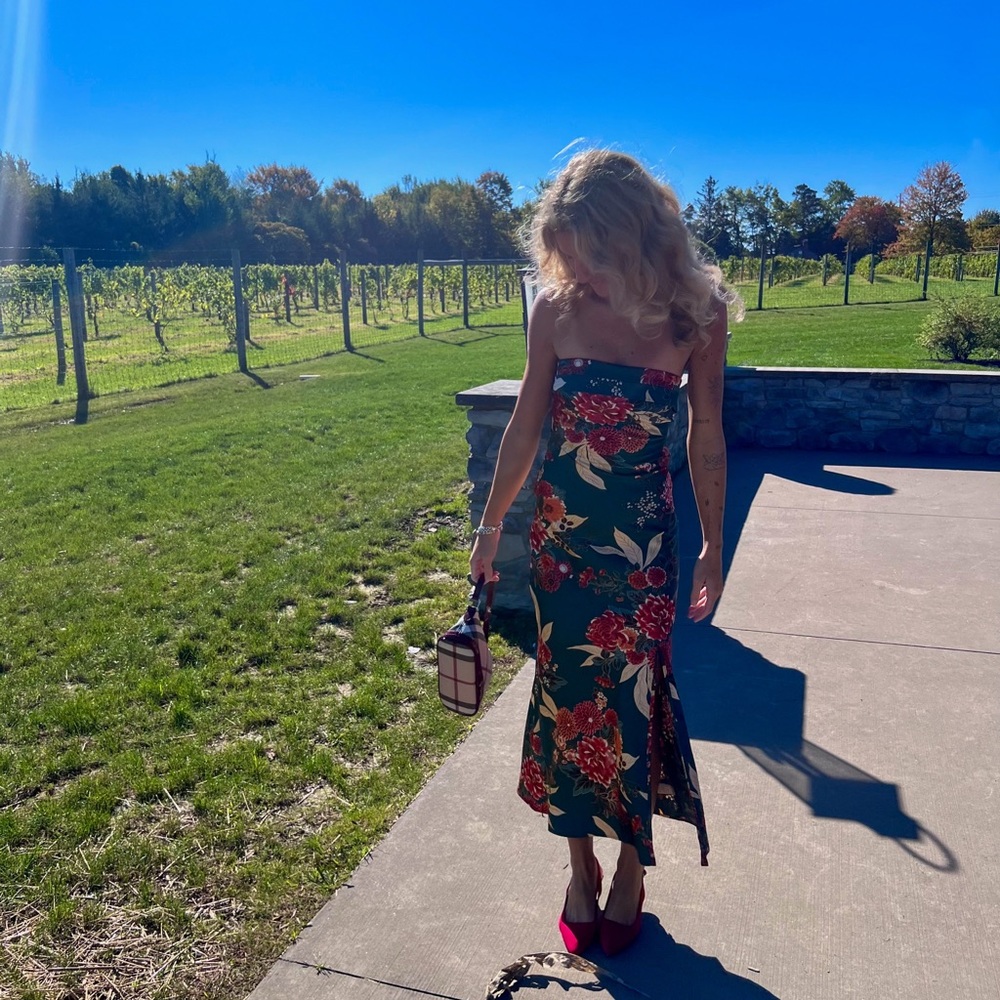Floral Green Strapless Dress